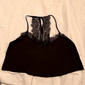 Silky crop top with lace detail